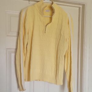 liz & co. Yellow Cable-Knit Quarter-Zip Sweater with White Stripe